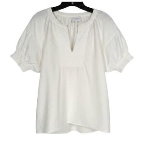 SUNDAYS Anthropologie TWILL Smock V-Neck PUFF SLEEVE White BLOUSE/TOP Sz S